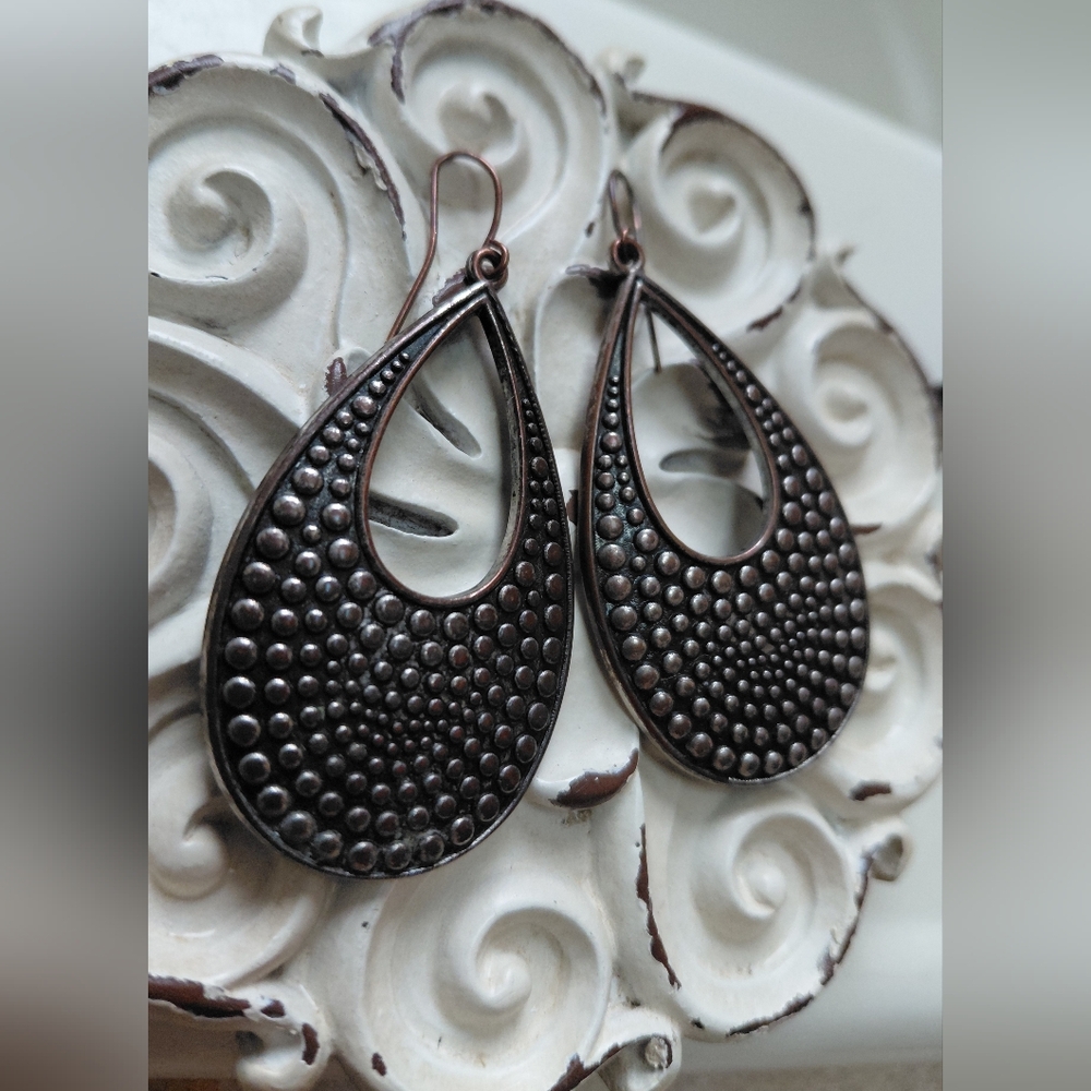 Chic Textured Bronze Teardrop Earrings